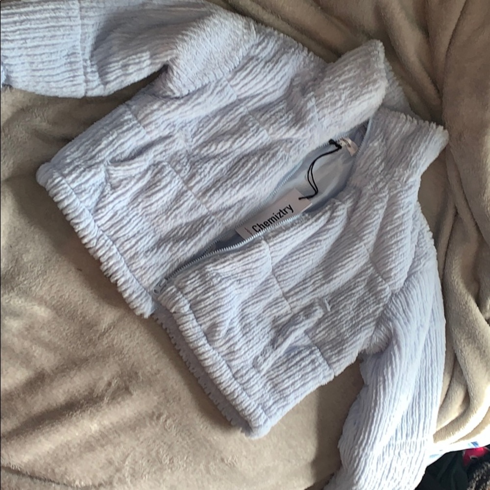 Light blue, fluffy slightly cropped jacket!